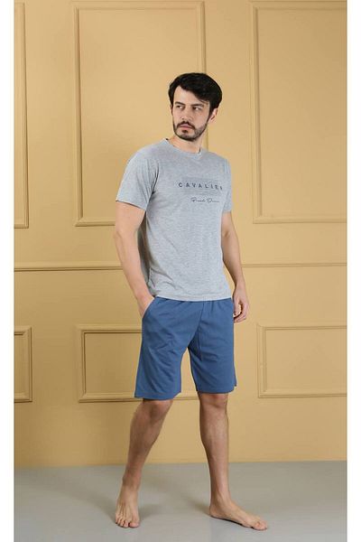 shopshop Copy - Men's Printed Cotton Short Sleeve Shorts Pocket Combed Cotton Summer Pajama Set