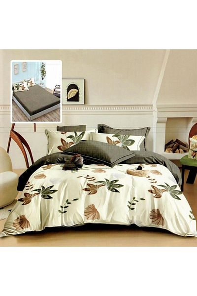 Pucioasa Finet bed linen with elastic, 6 pieces, brown and green leaves