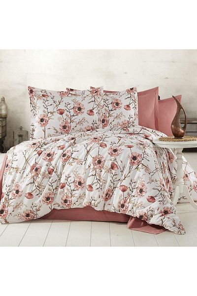 Pucioasa Pale pink double bed linen with garden flowers, RNFN 206
