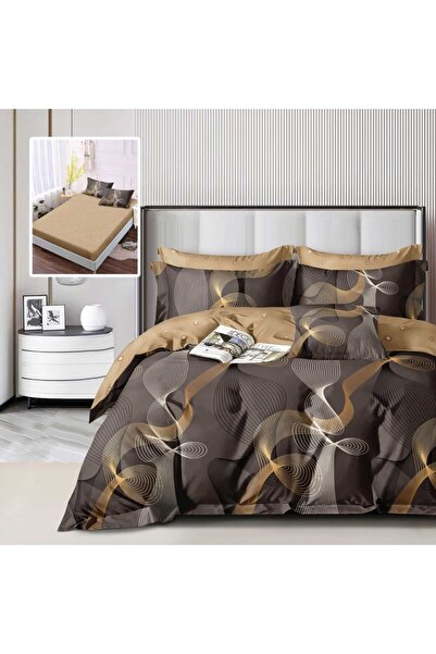 Pucioasa Lenjerie de pat din finet cu elastic, 6 piese, linii ondulate HF6P318