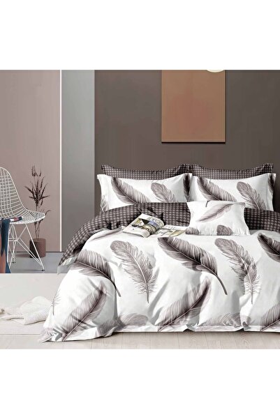 Pucioasa Διπλά σεντόνια με καφέ φτερά από λεπτό φινίρισμα, σετ 6 τεμαχίων, M357