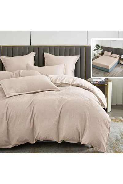 Pucioasa Baroque nature double bed linen with elastic, 6 pieces, polycotton, Beige