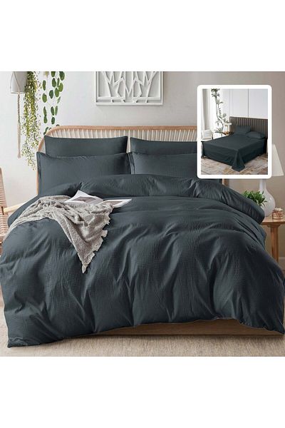 Pucioasa Double crepe bed linen 6 pieces, polycotton, Black