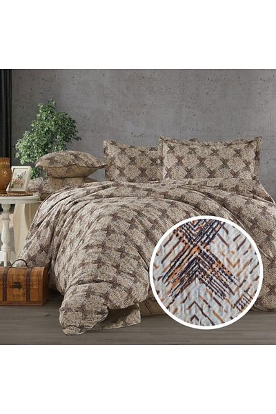 Pucioasa Double crepe bed linen with duvet cover 180x220cm, 100% cotton, brown abstract design