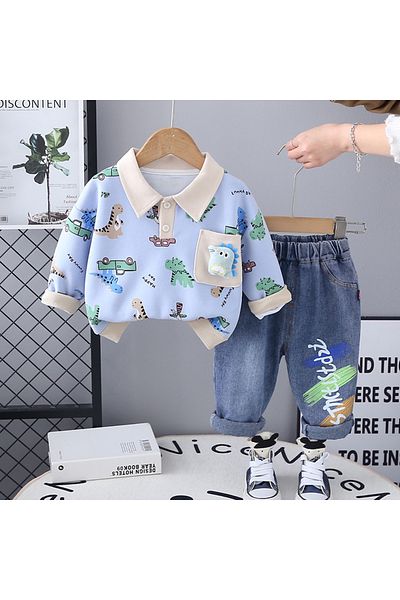 nannie Boys Blue Outfit with Dinosaurs Luca - 4-5 years