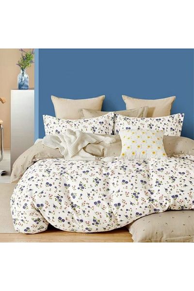 Pucioasa 100% cotton percale bed linen, 6 pieces, Sulphur, Purple Roses
