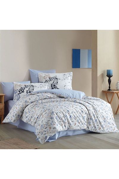 Hobby home collection Lenjerie pat dublu poplin percale, Hobby home collection, Flori, Fiesta Blue