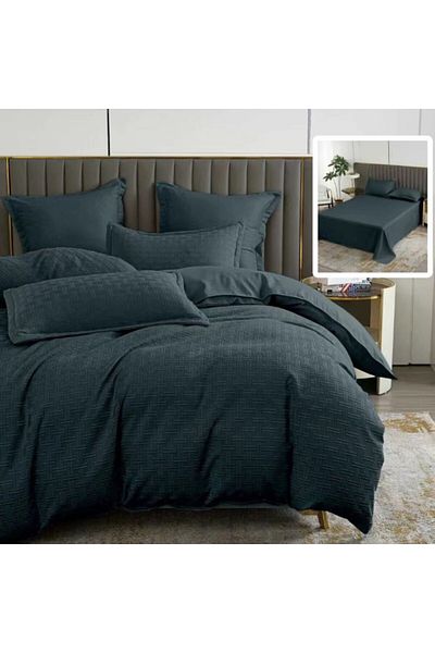 Pucioasa Double bed linen, plain geometric, 6 pieces, polycotton, Black