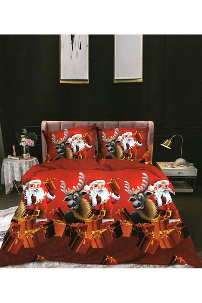 Pucioasa Cocolino Double Bed Linen, Pucioasa, Santa Claus with Reindeer and Gifts