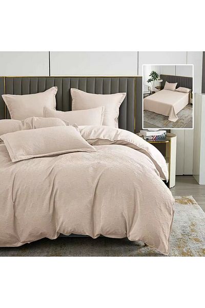 Pucioasa 6-piece baroque plain natural double bed linen, polycotton, Beige
