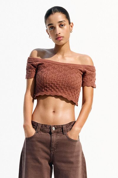 Bershka Rustic short sleeve Bardot sweater