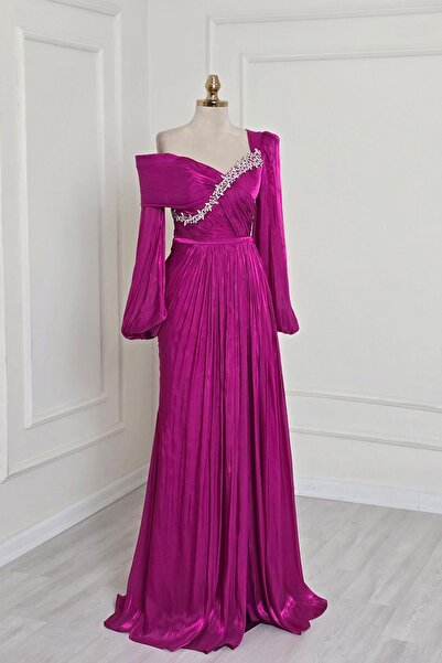 Yonca Moda Evi Fuşya Drapeli Janjan Abiye 8390