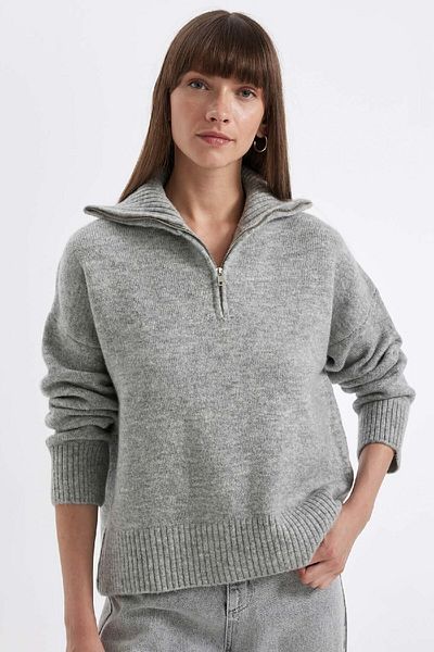 DeFacto Oversize Wide Fit Half Zipper Stand Collar Knitwear Sweater A8180Ax24Wn