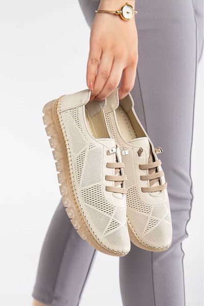 AYAKKABİSEPETİ Inside and Outside Genuine Leather Orthopedic Comfort Rubber Lace Mother's Shoes
