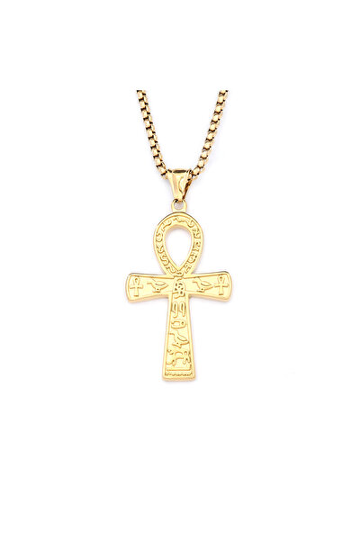 Choice قلادة بطول 60 سم على شكل صليب عنخ مصري قديم من الفولاذ المقاوم للصدأ للرجال والنساء
