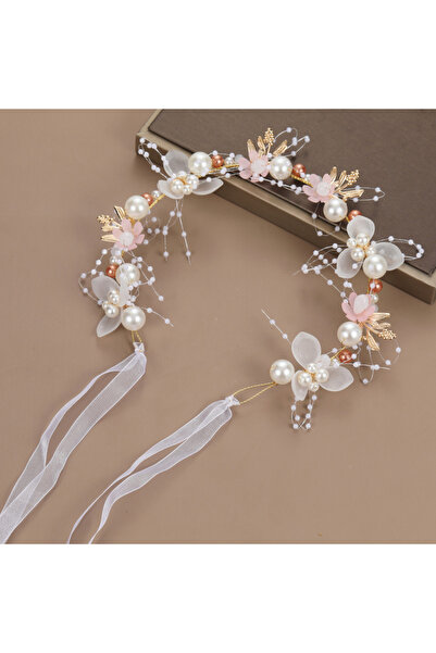 Choice غطاء رأس وردي من زاكول، مزين بزهرة اللؤلؤ، وربطة رأس رومانسية، ومزين ب...