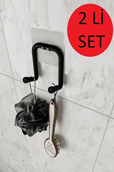 EVA METAL TASARIM Yapışkanlı 2 Adet Çift Kancalı Banyo Mutfak Askısı Metal As...