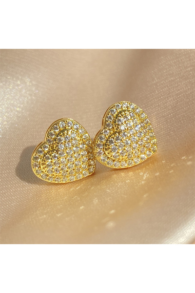 Choice أقراط زاكول مرصعة بالزركونيا على شكل قلب محب باللون الذهبي للنساء والف...