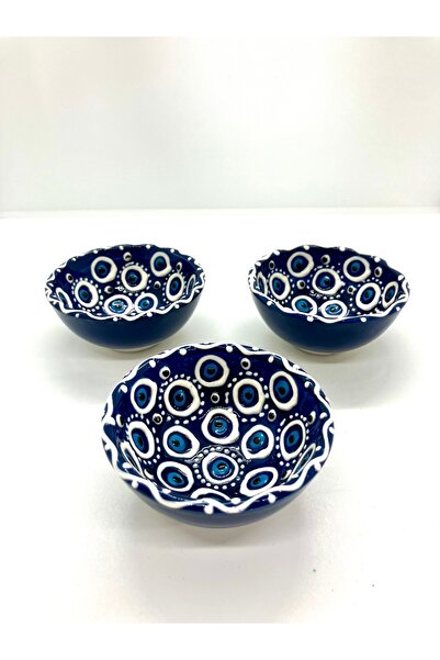 Store Nazar Boncuklu Sosluk Çerezlik Lokumluk Reçellik El Yapımı Kase 3’lü Lacivert