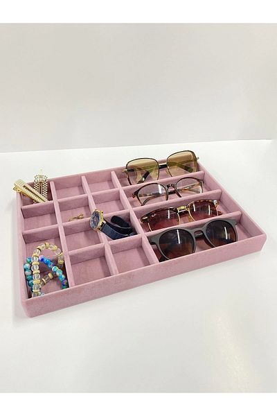 MeGass Dekor Domestic Production Paris Model Suede Fabric Pink Color Jewelry Display Drawer Stand
