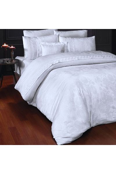First Choice Lenjerie de pat satin de lux VIP Moonlight, First Choice, Buhara jacquard alb cu dantela