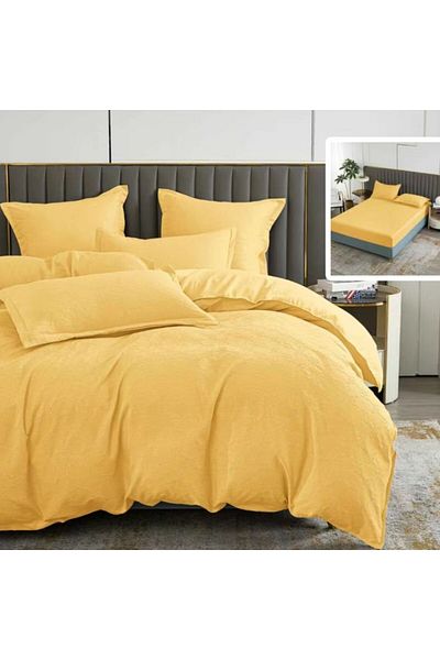 Pucioasa Baroque nature double bed linen with elastic, 6 pieces, polycotton, Yellow