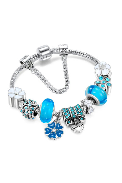 Choice ZT4240-أزرق 1 سوار عصري من متجر DIY مرصع بالألماس مع عائلة Pan