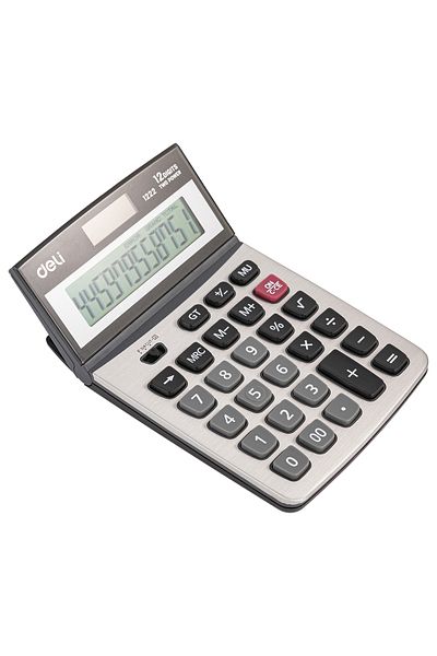 Deli Deli E1222 Calculator - Metal, 12 Digits, Silver, Dual Power