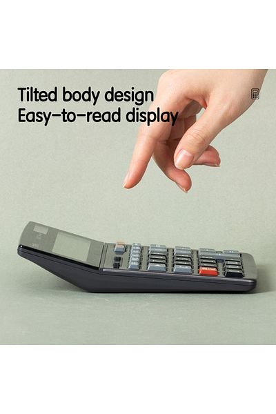 Deli Deli E1671C 14-Digit Metal Calculator - Dual Power, 150-Step Check, 3-Year Warranty, Dark Grey