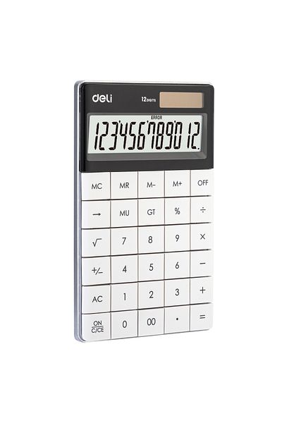 Deli E1589 Desktop Calculator, 12-digit Large Display, Dual Power, Plastic Keypad, White