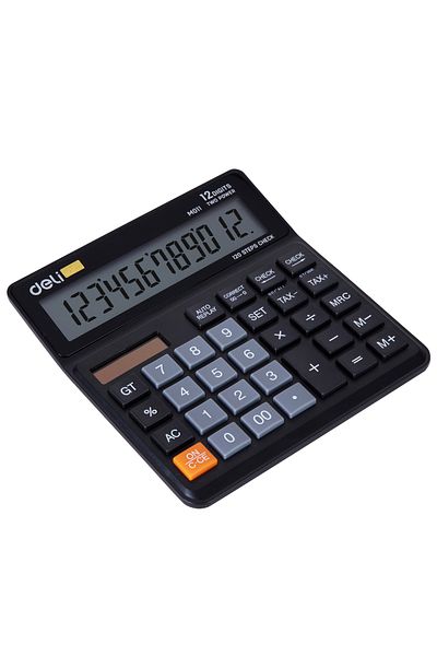 Deli Deli EM01120 12-Digit Calculator - Dual Power, 120-Step Check, 3-Year Warranty, Black