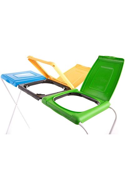 JOTTA Garbage bag holder, selective collection, 3 compartments, green-yellow-blue, Flipo