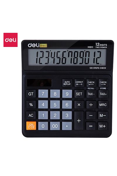 Deli Deli EM01120 12-Digit Calculator - Dual Power, 120-Step Check, 3-Year Warranty, Black