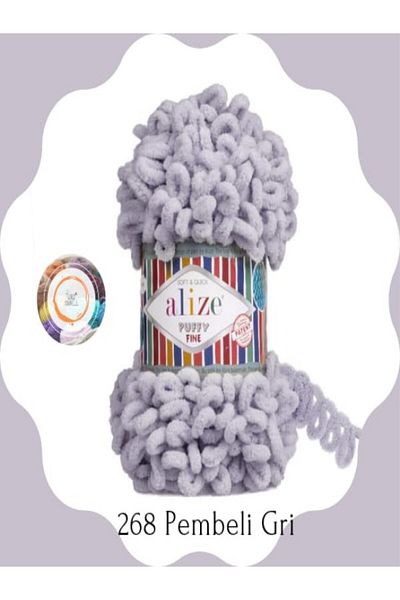 Alize Puffy Fine Hand Knitting Yarn Small Bowknot (Single) - 100 Gr. 14.5Mt. Finger Rope, Blanket Rope-268Grey