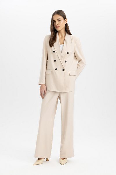 DeFacto High Waist Pocket Viscose Trousers - Wide Loose Leg with Side Stripe Detail