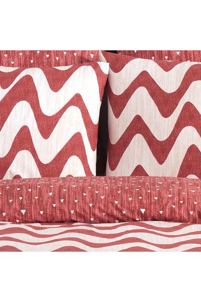 Bahar Majoli Home Double Bedding Set Majoli Bahar 100% Ranforce Cotton 144TC 4 Pieces Duvet Cover 200x220 cm Waves Red