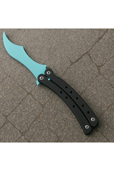 lampara Cs Go Kelebek Bıçağı Vidalı Organik Plastik Gri Sap Siyah Bıçak