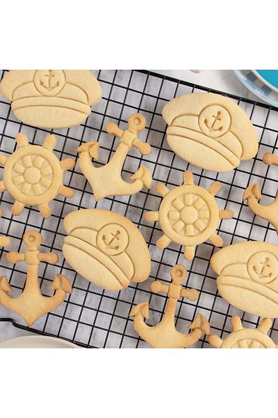 Hobist Sailor Cookie Mold and Sugar Dough Mold Set of Three Captain Hat Helm Anchor