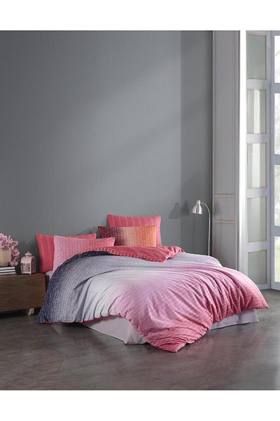Bahar Majoli Home Set lenjerie de pat Majoli Bahar 100% bumbac Ranforce 144 TC 4 piese husă pilotă 200x220 cm Brezee Pink