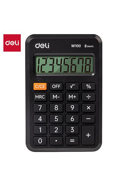 Deli EM100 Portable Calculator - Plastic, 8 Digits, Black