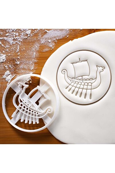 Hobist قالب بسكويت سفينة الفايكنج وقالب لب السكر باللون الأبيض