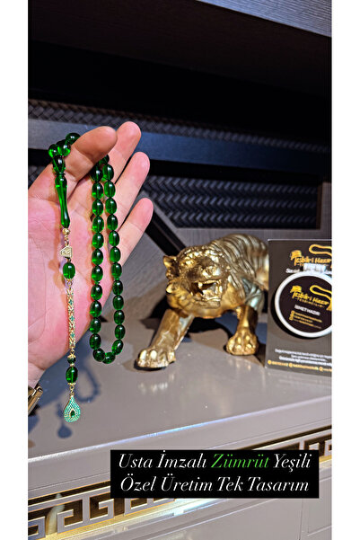 Tesbih-i Hazır Tesbihçilik Şık ve Özel Tasarım ile Zümrüt Yeşil Ateş Kehribar...