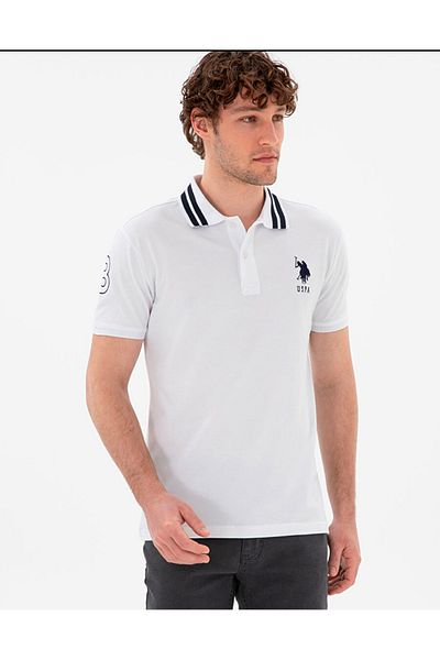 U.S. Polo Assn. Ανδρικό μπλουζάκι Polo Assn με λεπτή εφαρμογή Polo Neck White DMK2084093GSD011Y025
