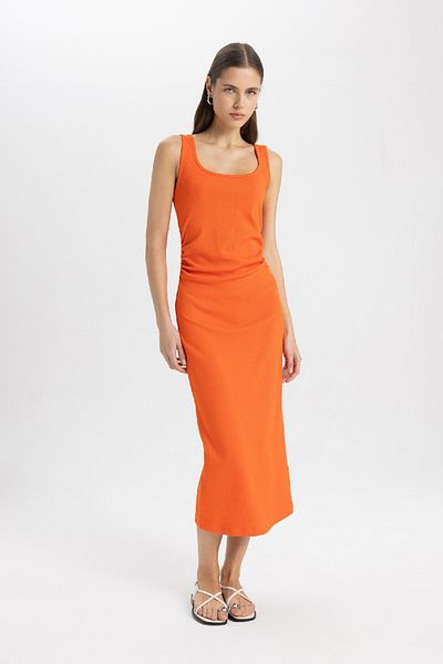 DeFacto Ribbed Sleeveless Midi Dress - Square Collar, Straight Fit, C4819ax24sm