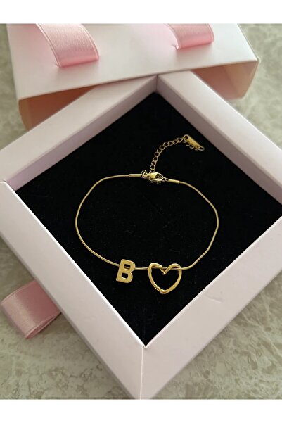 h&b design jewel Çelik Düğüm Kalpli B Harfli Bileklik