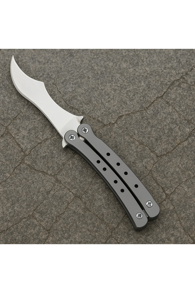 lampara Cs Go Kelebek Bıçağı Vidalı Organik Plastik Gri Sap Siyah Bıçak