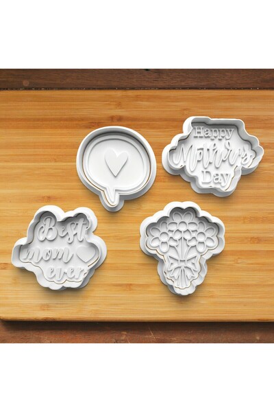 Hobist مجموعة عيد الأم مكونة من 4 قوالب للكوكيز وقوالب عجينة السكر