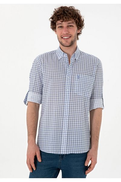 U.S. Polo Assn. SUA Polo Assn. Cămașă pentru bărbați cu mânecă lungă, cu guler cu nasturi, cu croiala normală