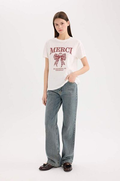 DeFacto Εκρού Γυναικείο T-shirt D9606ax/wt32