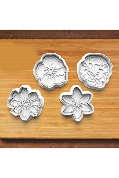 Hobist أربعة قوالب بسكويت بنمط زهور مختلفة وقالب لب السكر